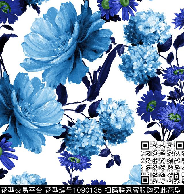 牡丹小雏菊新品数码印花华亿平台下载（图片编号: 1090135） - 瓦栏（Walan）