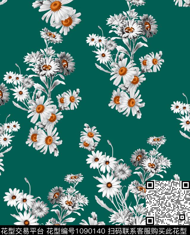 小碎花绣球花小雏菊数码印花华亿平台下载（图片编号: 1090140） - 瓦栏（Walan）