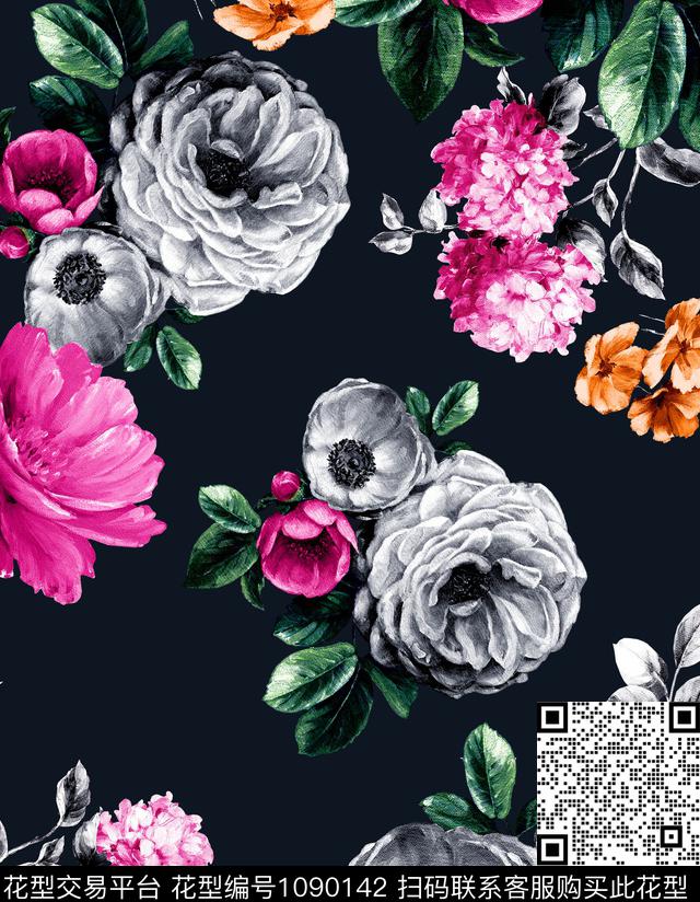 牡丹新品大牌风数码印花华亿平台下载（图片编号: 1090142） - 瓦栏（Walan）