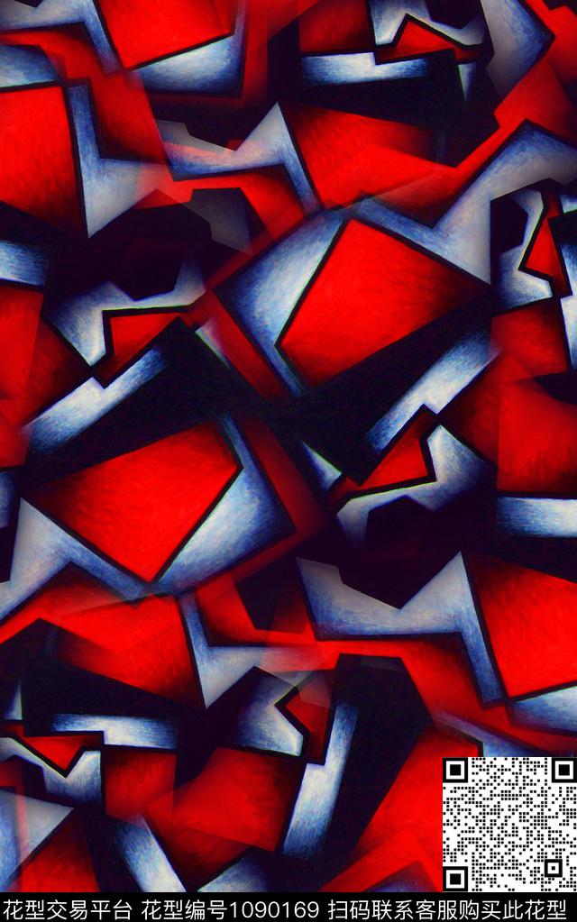 抽象笔触几何数码印花华亿平台下载（图片编号: 1090169） - 瓦栏（Walan）