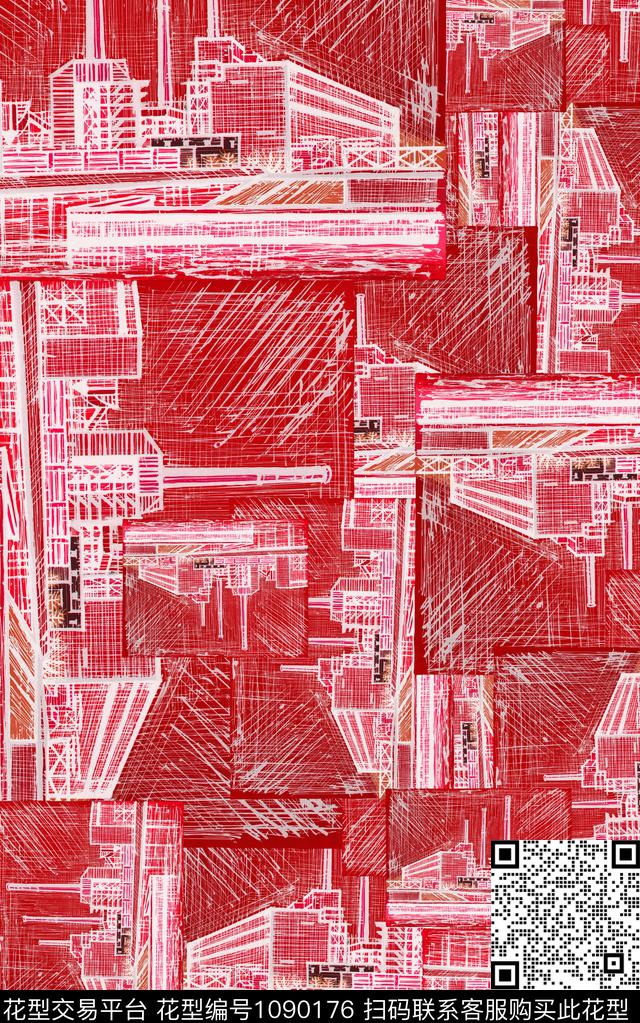 线条抽象几何数码印花华亿平台下载（图片编号: 1090176） - 瓦栏（Walan）