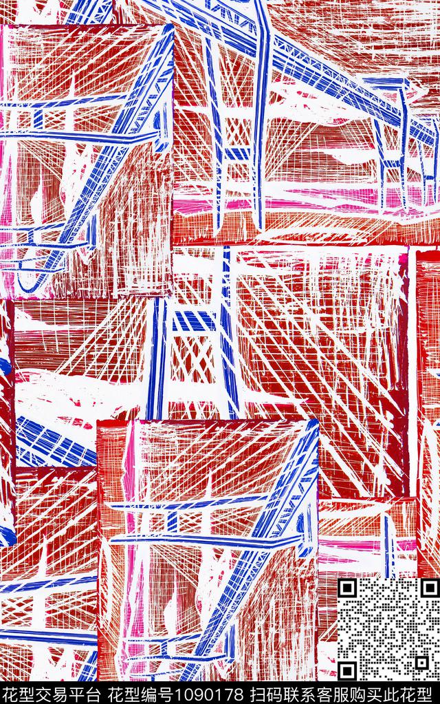 线条抽象几何数码印花华亿平台下载（图片编号: 1090178） - 瓦栏（Walan）