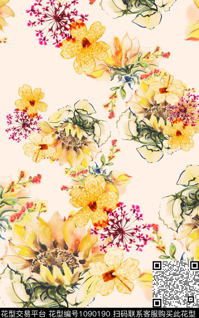 小碎花花卉清爽底花卉数码印花华亿平台下载（图片编号: 1090190） - 瓦栏（Walan）