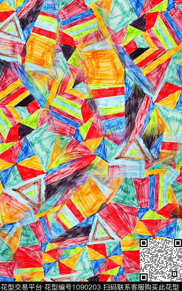 抽象笔触几何数码印花华亿平台下载（图片编号: 1090203） - 瓦栏（Walan）