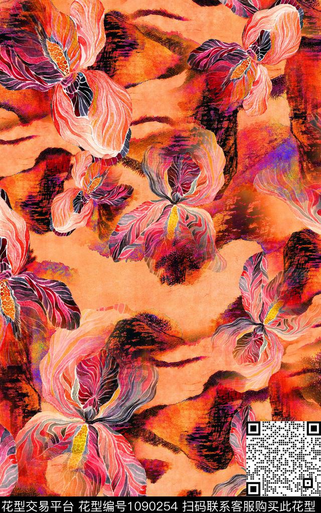 数码华亿平台抽象花卉数码印花华亿平台下载（图片编号: 1090254） - 瓦栏（Walan）