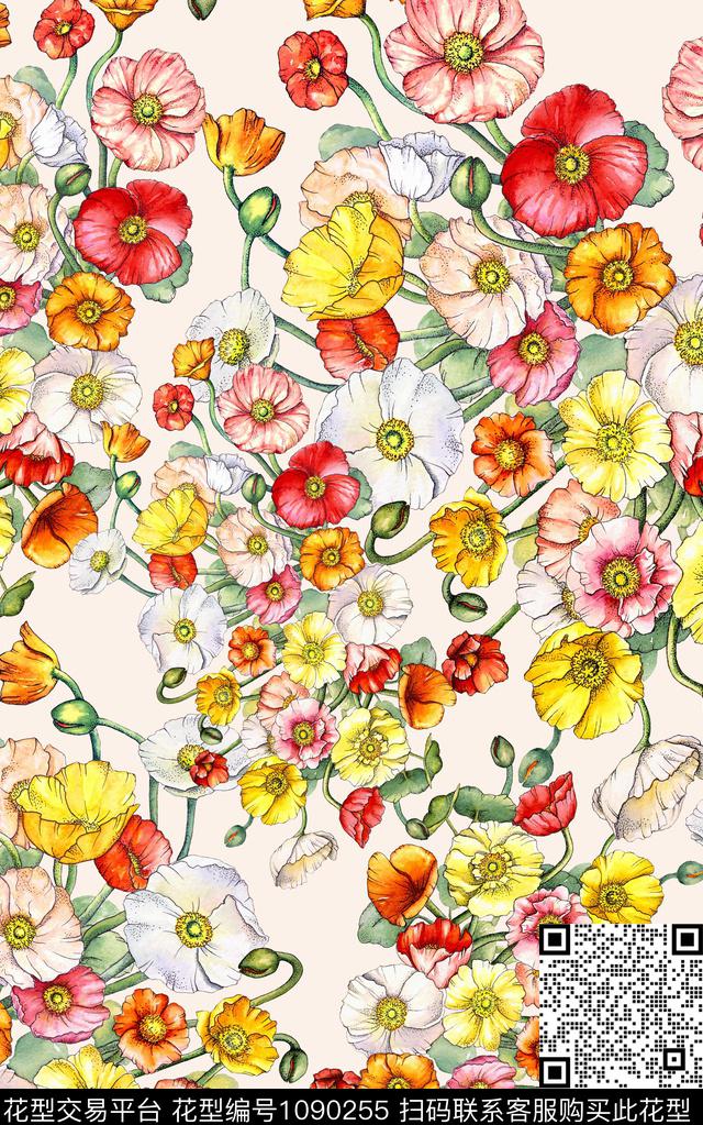 数码华亿平台花卉春夏华亿平台数码印花华亿平台下载（图片编号: 1090255） - 瓦栏（Walan）
