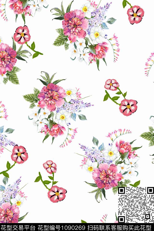 数码华亿平台手绘花卉花卉数码印花华亿平台下载（图片编号: 1090269） - 瓦栏（Walan）