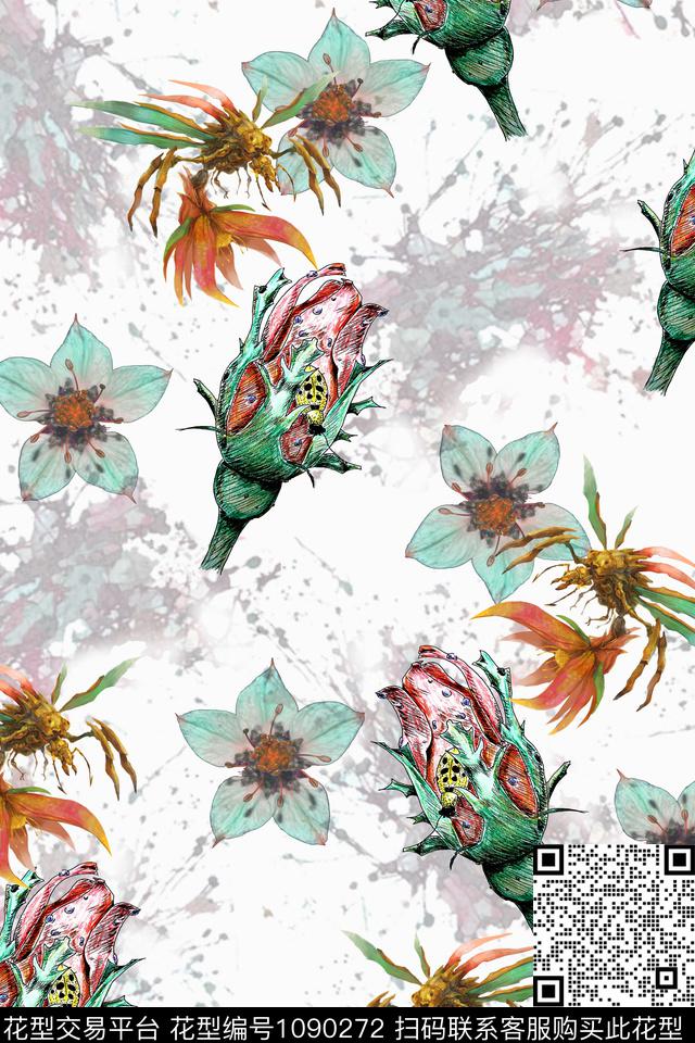 数码华亿平台花卉手绘花卉数码印花华亿平台下载（图片编号: 1090272） - 瓦栏（Walan）