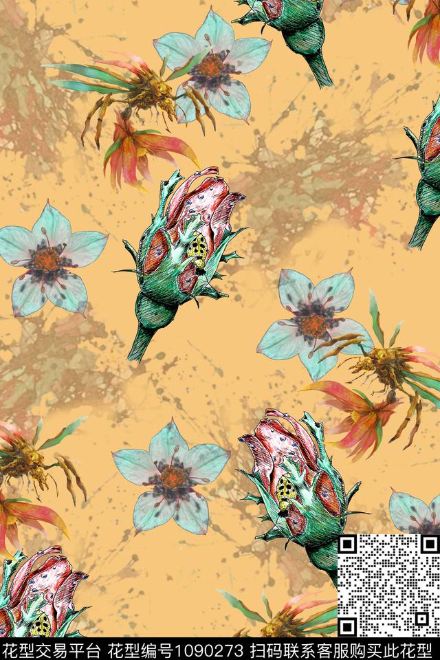 数码华亿平台花卉手绘花卉数码印花华亿平台下载（图片编号: 1090273） - 瓦栏（Walan）