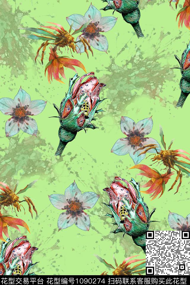 数码华亿平台花卉手绘花卉数码印花华亿平台下载（图片编号: 1090274） - 瓦栏（Walan）