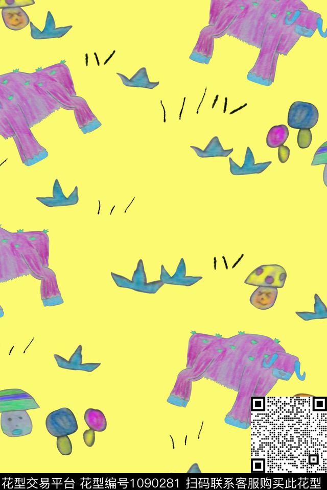 卡通抽象动物传统印花华亿平台下载（图片编号: 1090281） - 瓦栏（Walan）