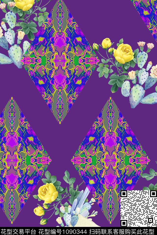 数码华亿平台花卉几何数码印花华亿平台下载（图片编号: 1090344） - 瓦栏（Walan）