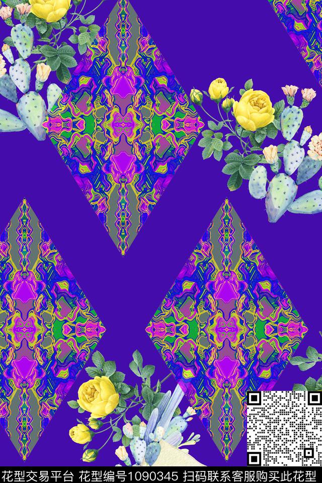 数码华亿平台花卉几何数码印花华亿平台下载（图片编号: 1090345） - 瓦栏（Walan）