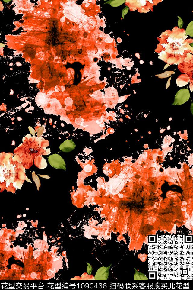 数码华亿平台花卉水墨风数码印花华亿平台下载（图片编号: 1090436） - 瓦栏（Walan）