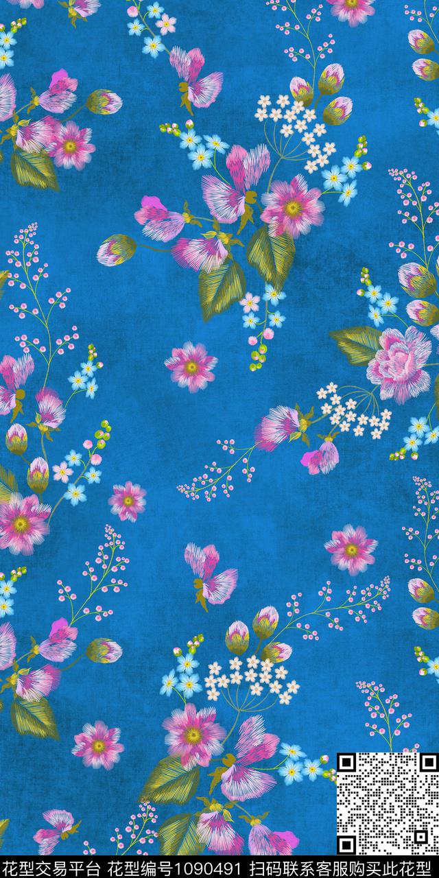 女装花卉绣花花卉传统印花华亿平台下载（图片编号: 1090491） - 瓦栏（Walan）