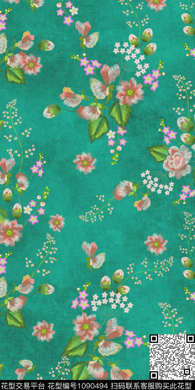 女装花卉绣花花卉传统印花华亿平台下载（图片编号: 1090494） - 瓦栏（Walan）