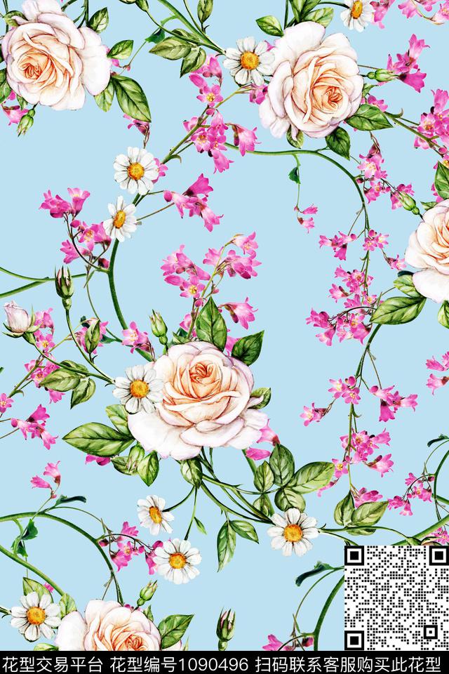 花卉女装彩地花卉数码印花华亿平台下载（图片编号: 1090496） - 瓦栏（Walan）