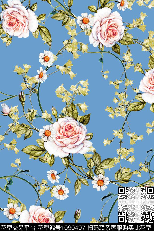 花卉女装彩地花卉数码印花华亿平台下载（图片编号: 1090497） - 瓦栏（Walan）
