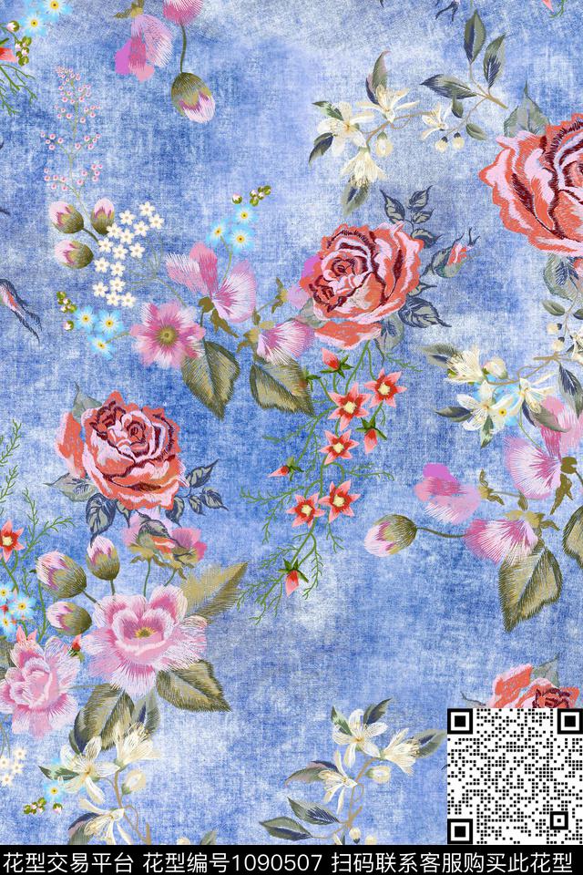 花卉女装绣花花卉数码印花华亿平台下载（图片编号: 1090507） - 瓦栏（Walan）