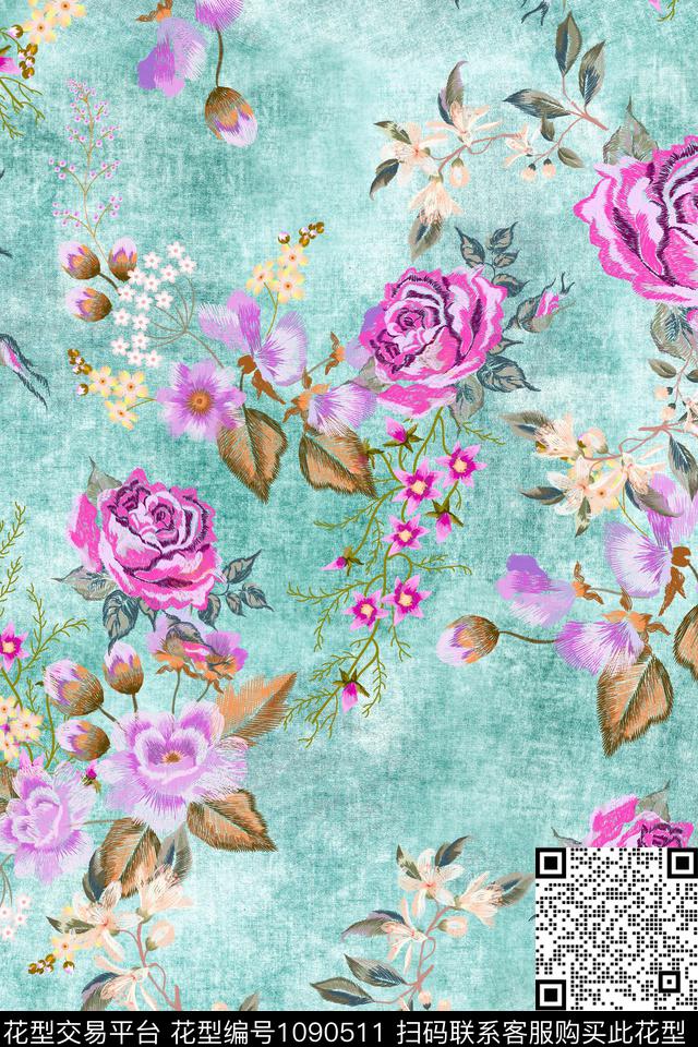 花卉女装绣花花卉数码印花华亿平台下载（图片编号: 1090511） - 瓦栏（Walan）