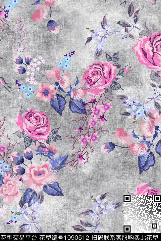 花卉女装绣花花卉数码印花华亿平台下载（图片编号: 1090512） - 瓦栏（Walan）