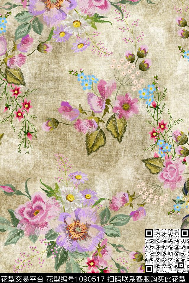 花卉女装绣花花卉数码印花华亿平台下载（图片编号: 1090517） - 瓦栏（Walan）