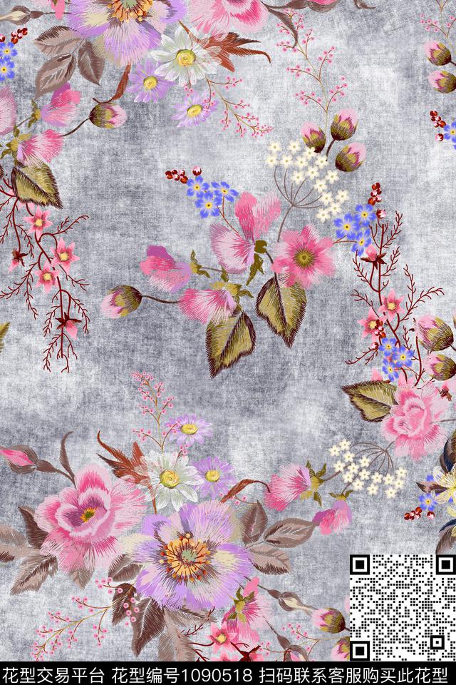 花卉女装绣花花卉数码印花华亿平台下载（图片编号: 1090518） - 瓦栏（Walan）