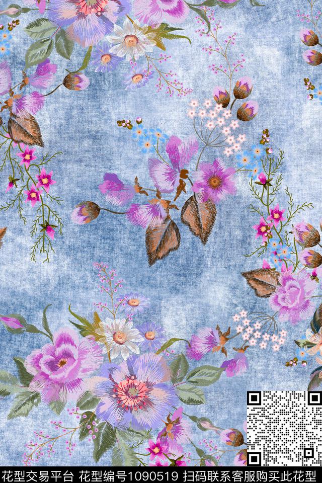 花卉女装绣花花卉数码印花华亿平台下载（图片编号: 1090519） - 瓦栏（Walan）