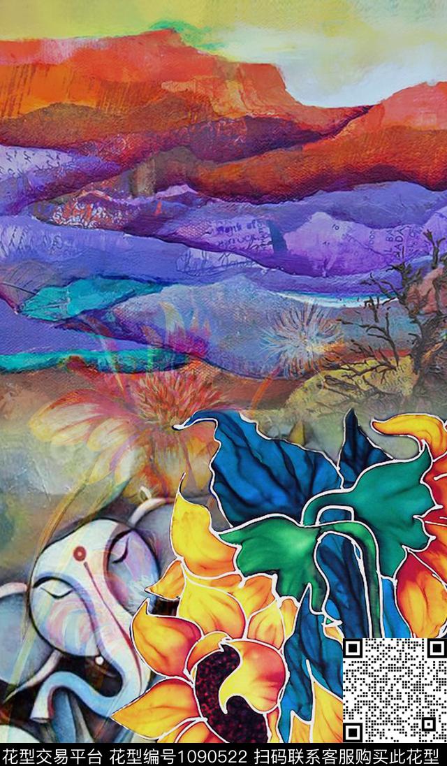 向日葵抽象油画华亿平台数码印花华亿平台下载（图片编号: 1090522） - 瓦栏（Walan）