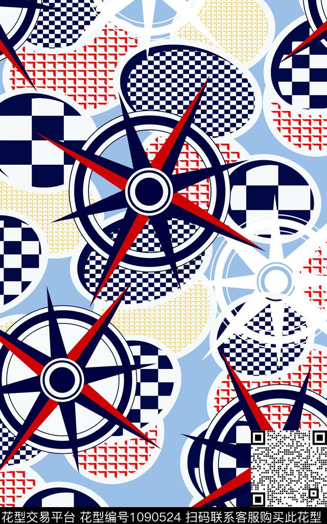 圆形几何航海风格传统印花华亿平台下载（图片编号: 1090524） - 瓦栏（Walan）