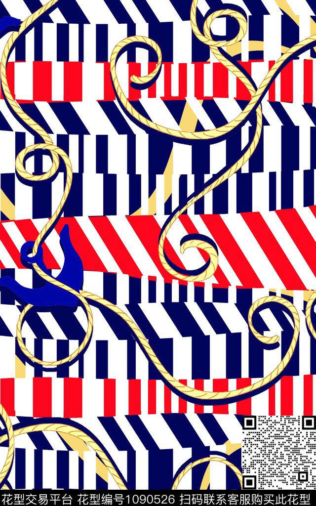 船锚链条几何传统印花华亿平台下载（图片编号: 1090526） - 瓦栏（Walan）