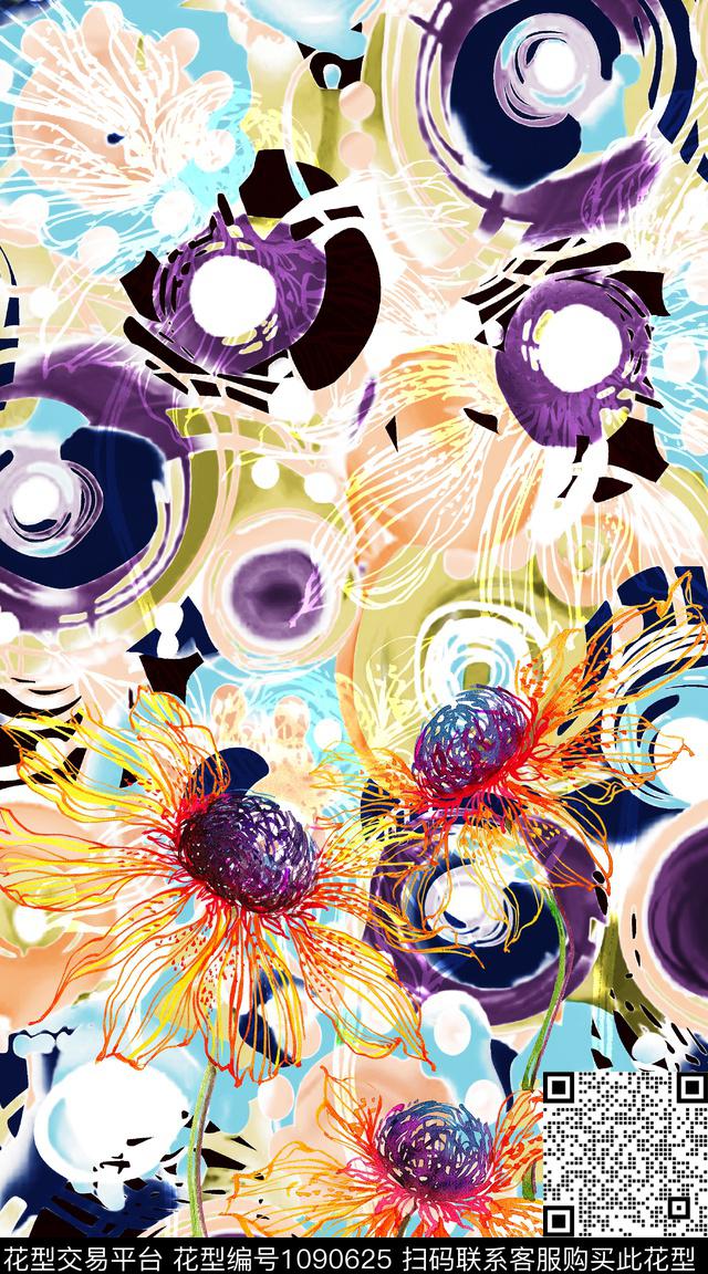 数码华亿平台抽象花卉数码印花华亿平台下载（图片编号: 1090625） - 瓦栏（Walan）