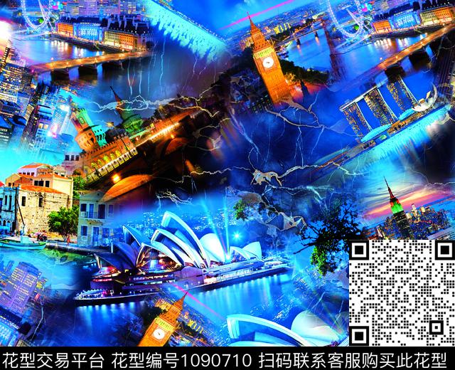 风景景观建筑复古数码印花华亿平台下载（图片编号: 1090710） - 瓦栏（Walan）