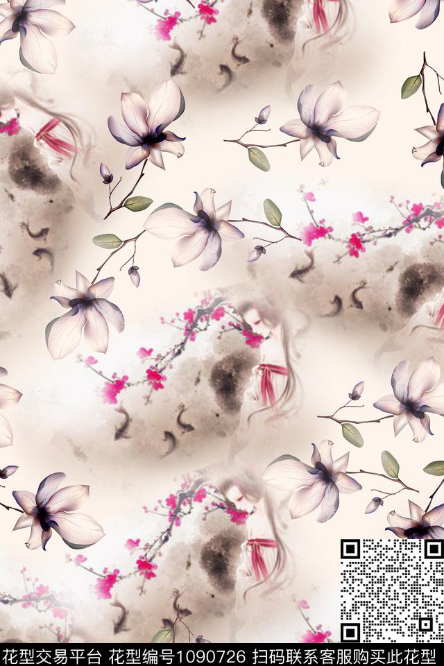 数码华亿平台抽象花卉数码印花华亿平台下载（图片编号: 1090726） - 瓦栏（Walan）