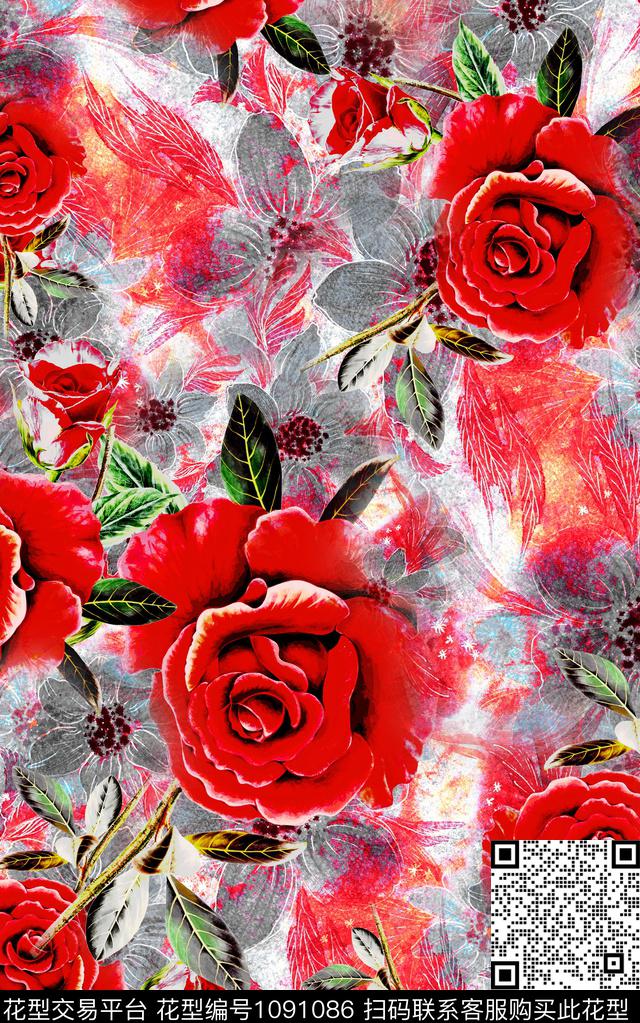 数码华亿平台花卉写实花卉数码印花华亿平台下载（图片编号: 1091086） - 瓦栏（Walan）