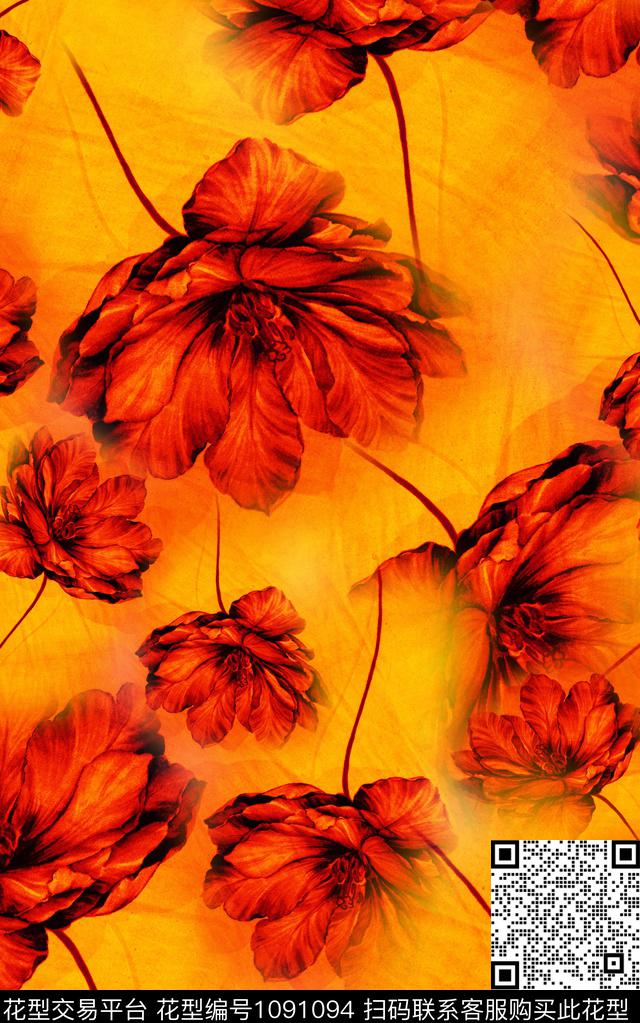 数码华亿平台花卉写实花卉数码印花华亿平台下载（图片编号: 1091094） - 瓦栏（Walan）