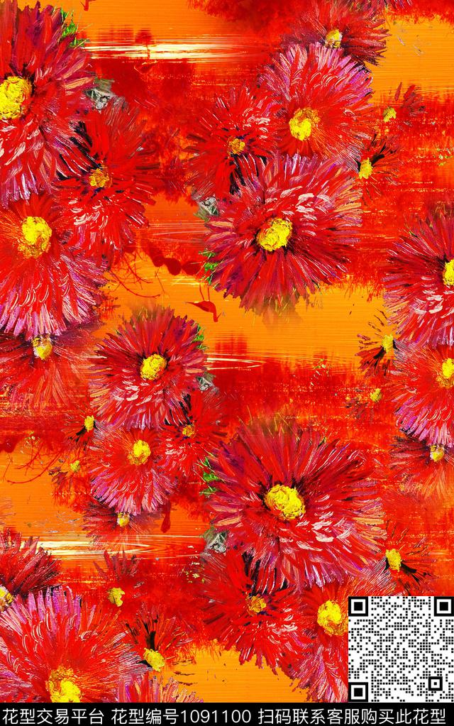 肌理花卉笔触数码印花华亿平台下载（图片编号: 1091100） - 瓦栏（Walan）