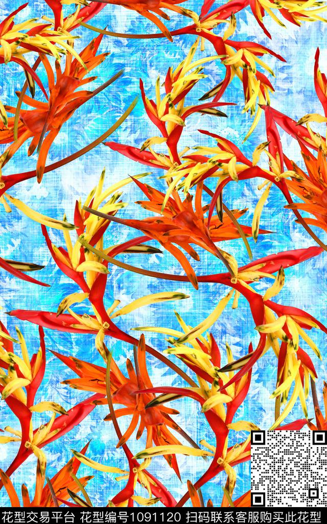 肌理花卉热带华亿平台数码印花华亿平台下载（图片编号: 1091120） - 瓦栏（Walan）