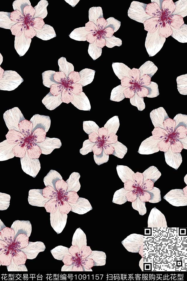 数码华亿平台黑底花卉民族风数码印花华亿平台下载（图片编号: 1091157） - 瓦栏（Walan）