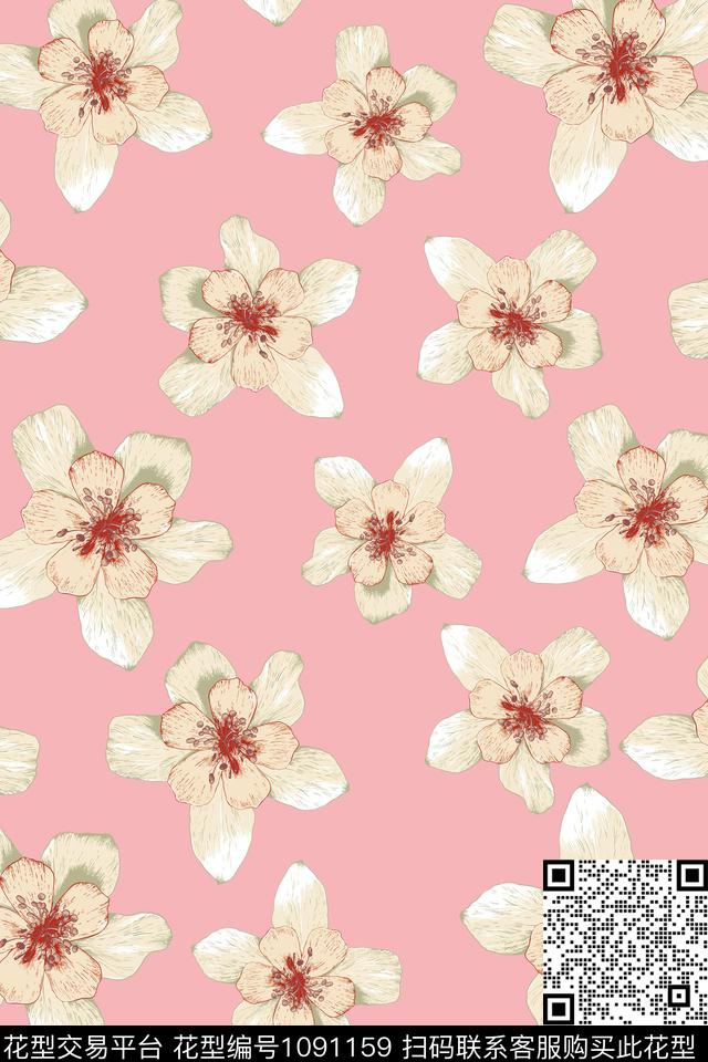 数码华亿平台黑底花卉民族风数码印花华亿平台下载（图片编号: 1091159） - 瓦栏（Walan）