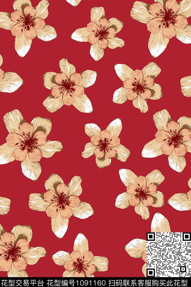 数码华亿平台黑底花卉民族风数码印花华亿平台下载（图片编号: 1091160） - 瓦栏（Walan）