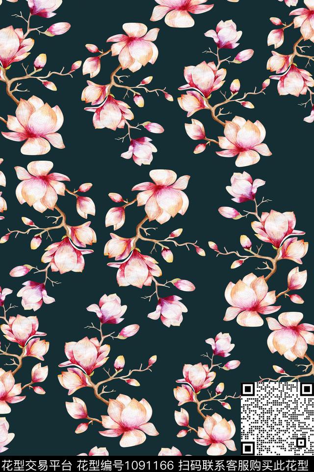 数码华亿平台黑底花卉民族风数码印花华亿平台下载（图片编号: 1091166） - 瓦栏（Walan）