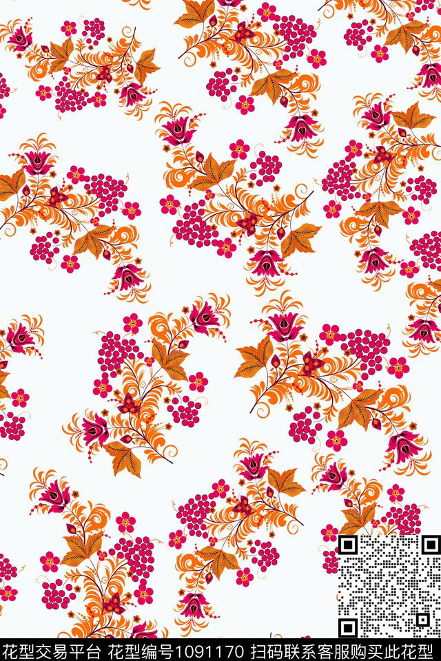数码华亿平台黑底花卉民族风数码印花华亿平台下载（图片编号: 1091170） - 瓦栏（Walan）