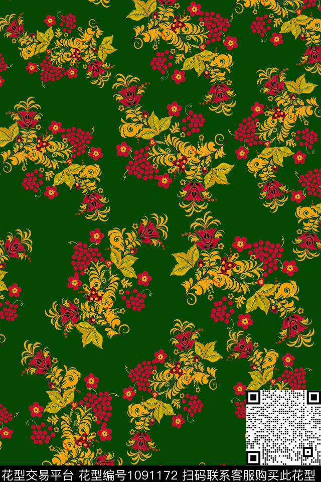 数码华亿平台黑底花卉民族风数码印花华亿平台下载（图片编号: 1091172） - 瓦栏（Walan）