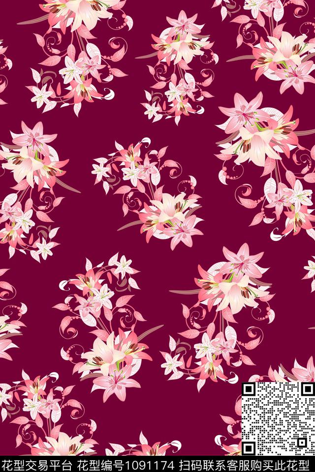 数码华亿平台黑底花卉民族风数码印花华亿平台下载（图片编号: 1091174） - 瓦栏（Walan）