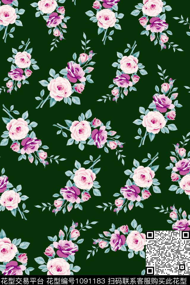 数码华亿平台黑底花卉民族风数码印花华亿平台下载（图片编号: 1091183） - 瓦栏（Walan）