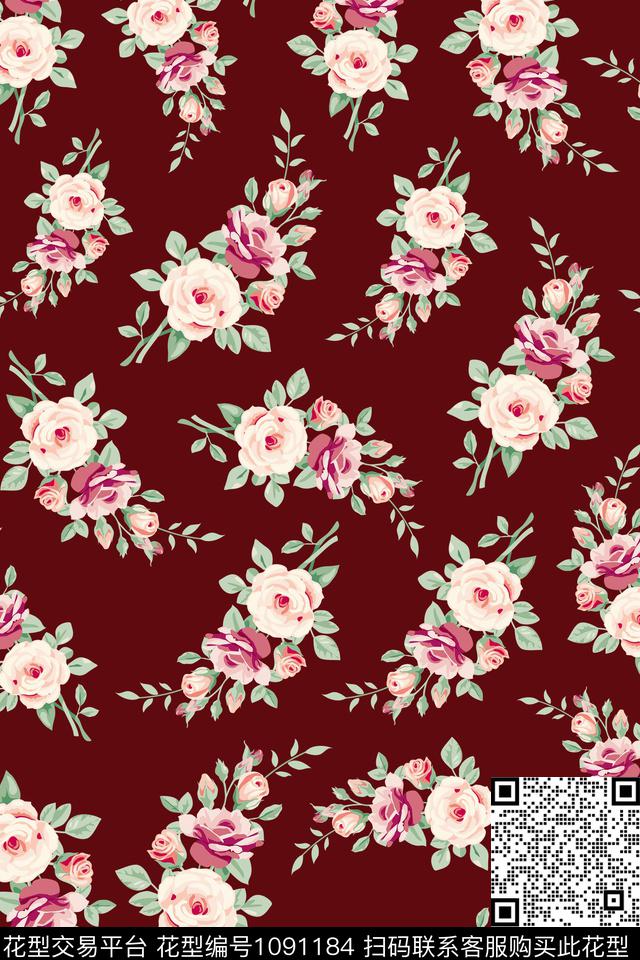 数码华亿平台黑底花卉民族风数码印花华亿平台下载（图片编号: 1091184） - 瓦栏（Walan）