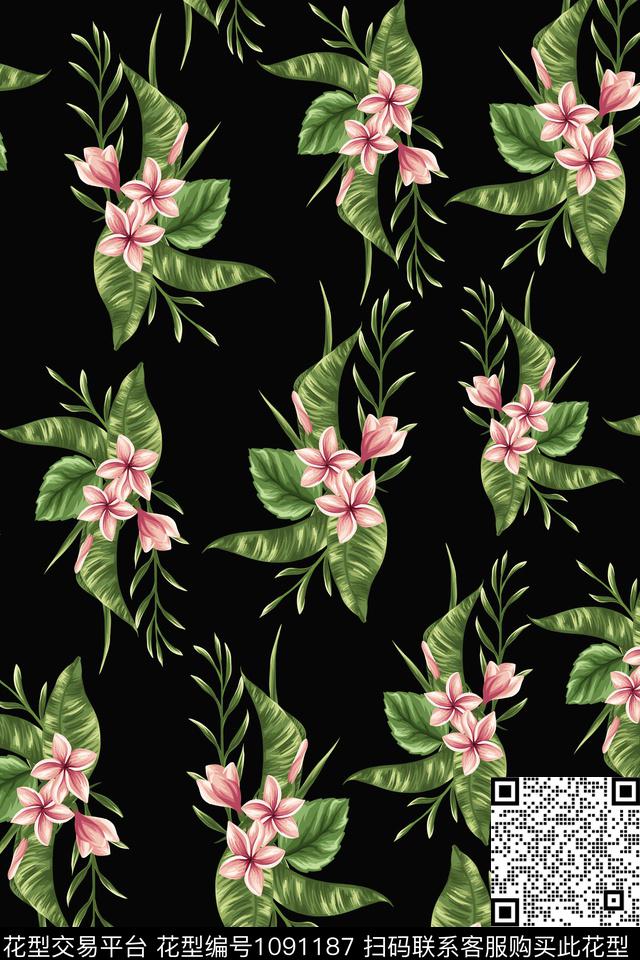数码华亿平台黑底花卉民族风数码印花华亿平台下载（图片编号: 1091187） - 瓦栏（Walan）