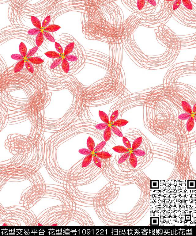 创意抽象花卉数码印花华亿平台下载（图片编号: 1091221） - 瓦栏（Walan）
