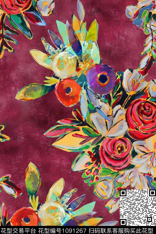 抽象花卉油画华亿平台数码印花华亿平台下载（图片编号: 1091267） - 瓦栏（Walan）